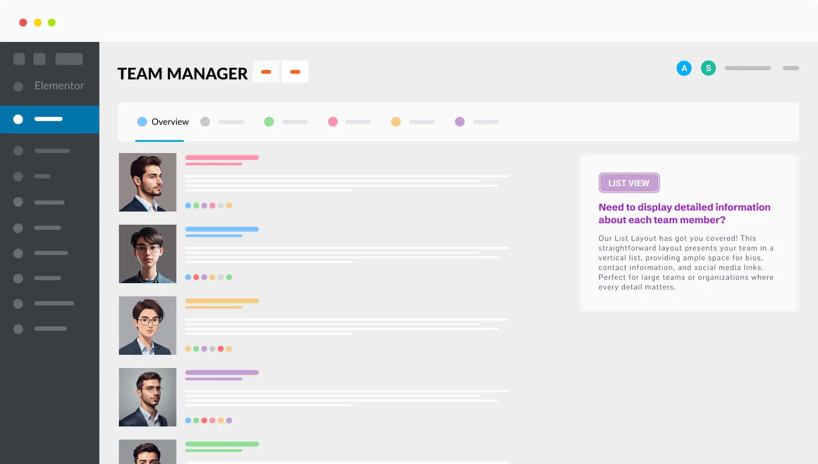 Team Manager List Layout